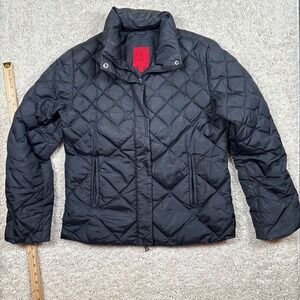 Guess Women Quilted Puffer Jacket Black‎ Stand Collar Zip Front Outerwear Size S